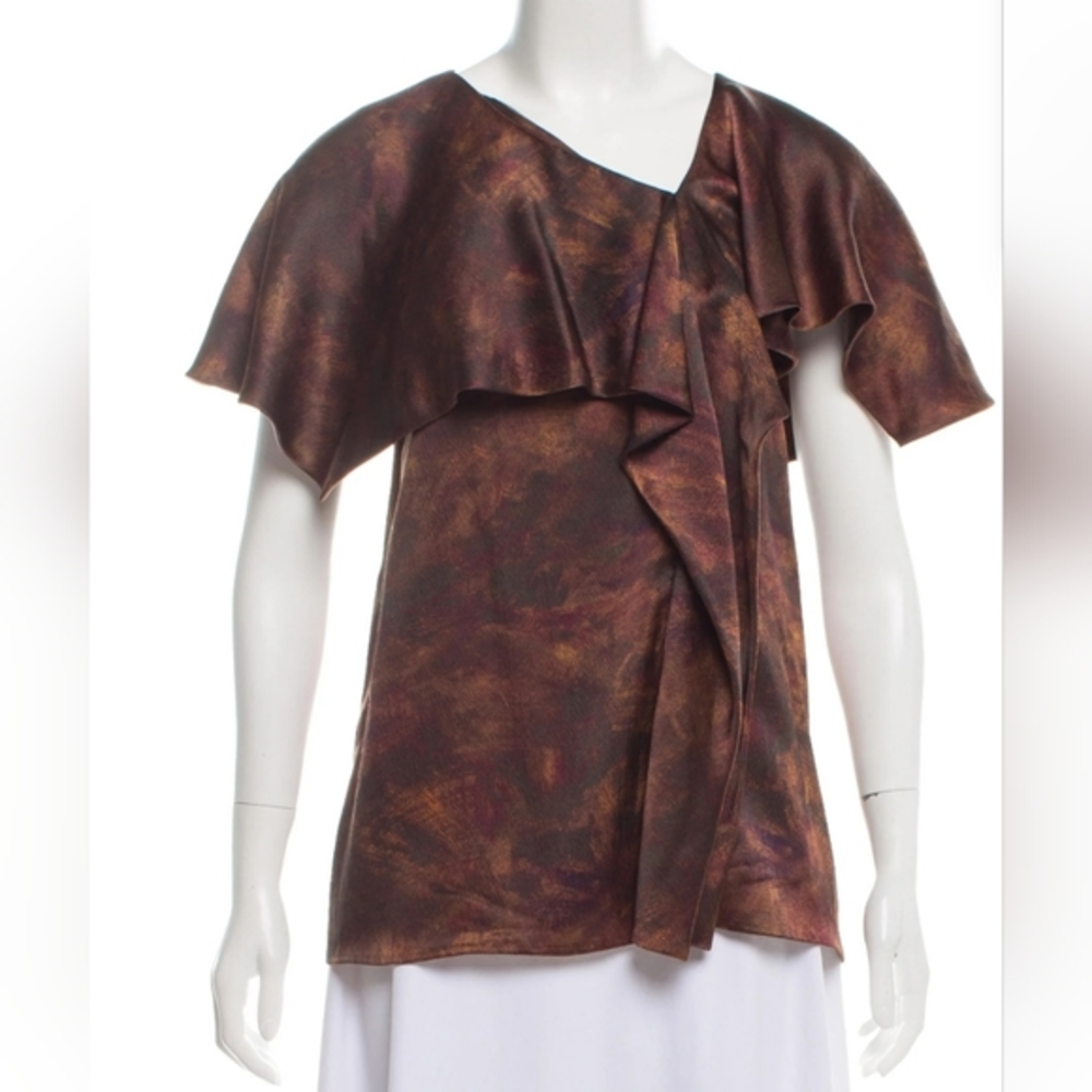 Ports 1961 Silk Blouse Top Size Small Brown Ruffled Fall Fashion Designe…